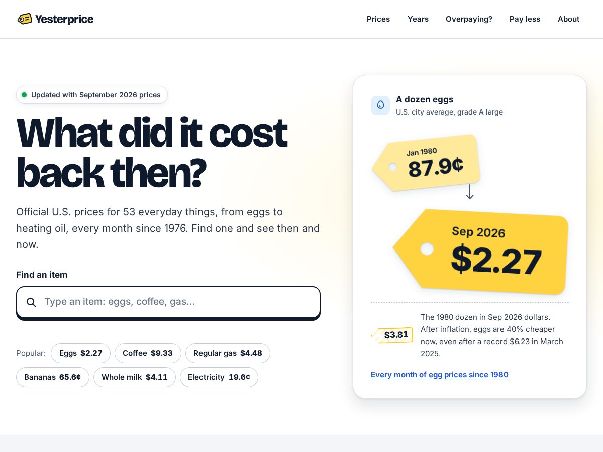 Landing-page snapshot of yesterprice.com