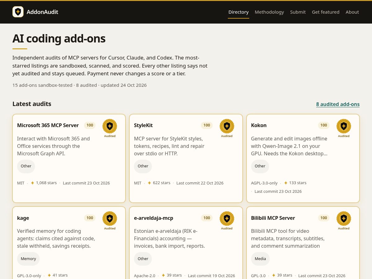 Landing-page snapshot of addonaudit.dev
