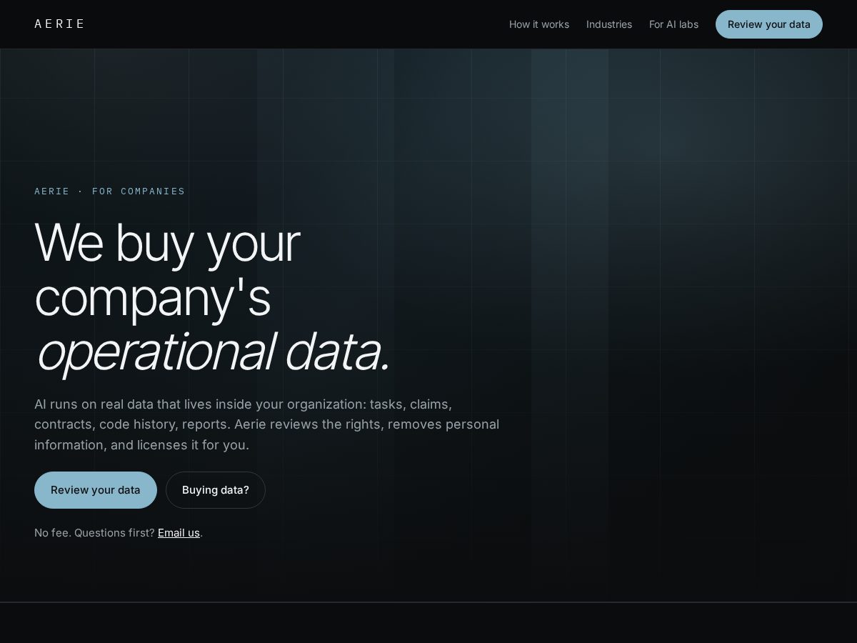 Landing-page snapshot of aeriedatagroup.com