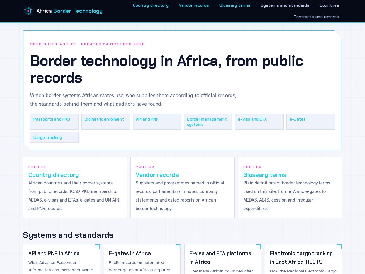 Landing-page snapshot of africabordertechnology.com