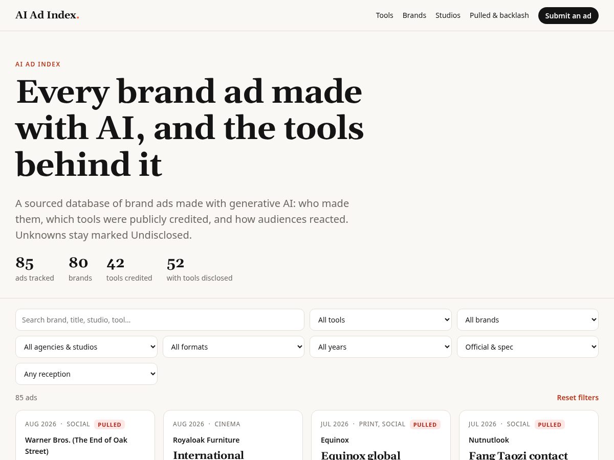 Landing-page snapshot of aiadindex.com