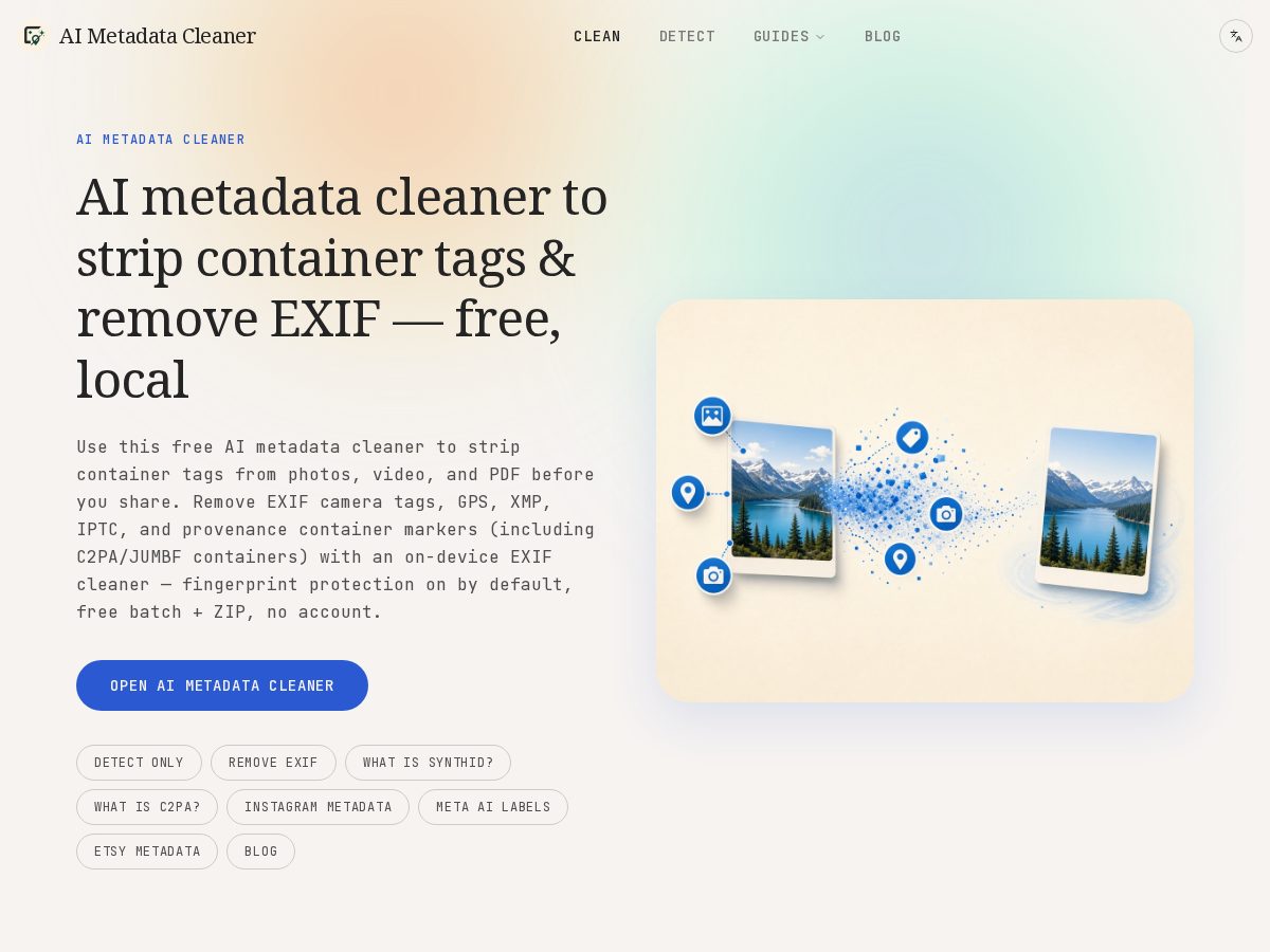 Landing-page snapshot of aimetadatacleaner.pro