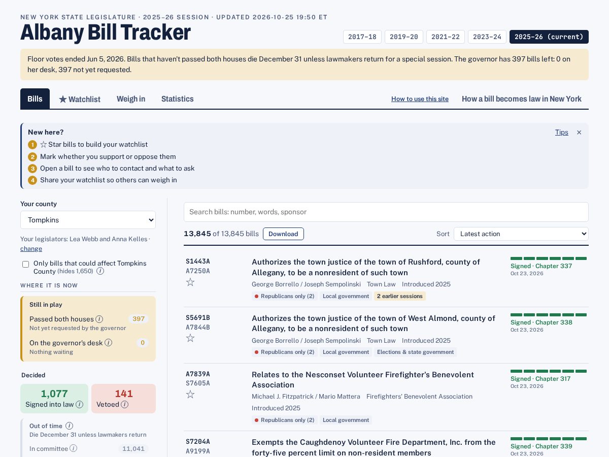 Landing-page snapshot of albanybilltracker.com