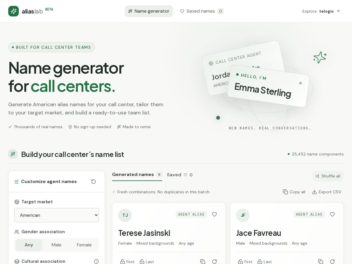 Landing-page snapshot of aliaslab.app