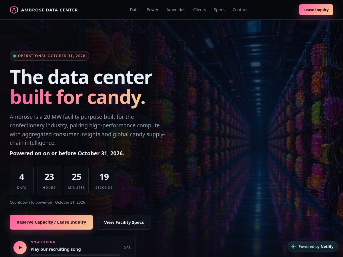 Landing-page snapshot of ambrosedatacenter.com