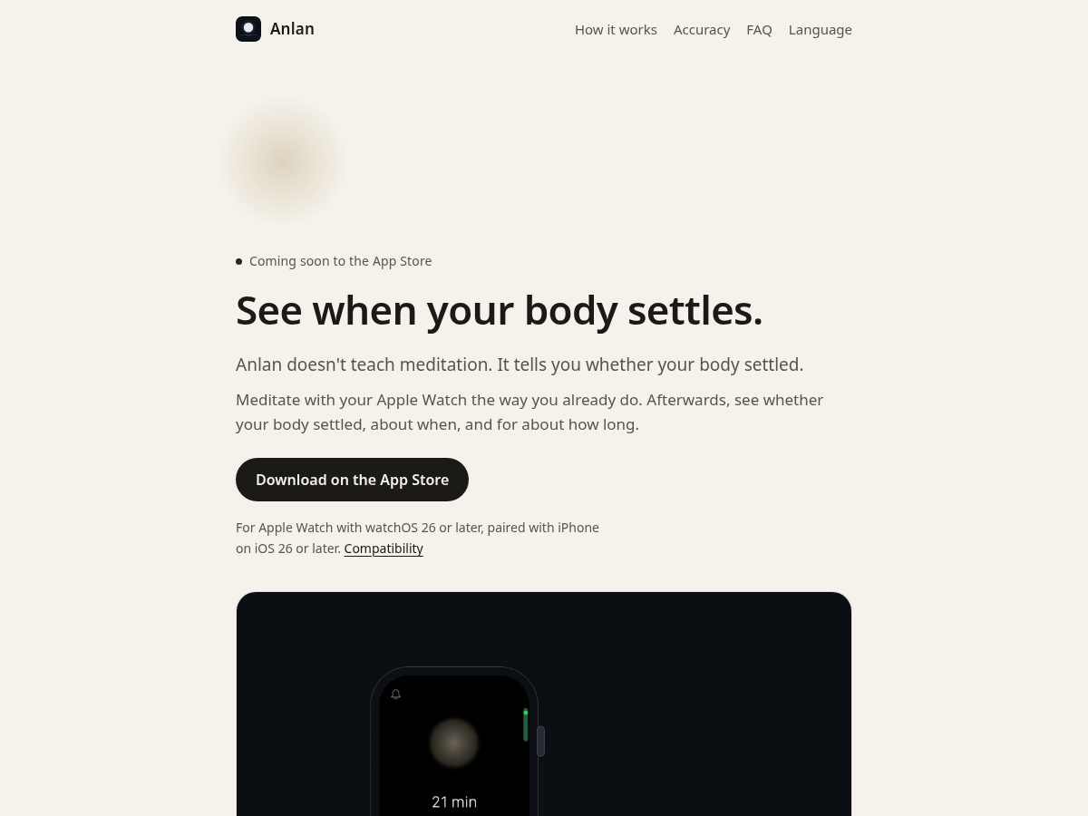 Landing-page snapshot of anlanmeditation.com
