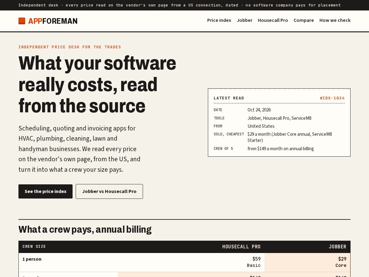 Landing-page snapshot of appforeman.com