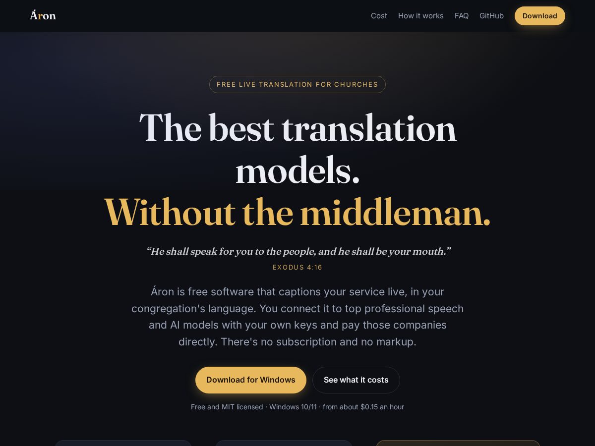 Landing-page snapshot of arontranslate.com