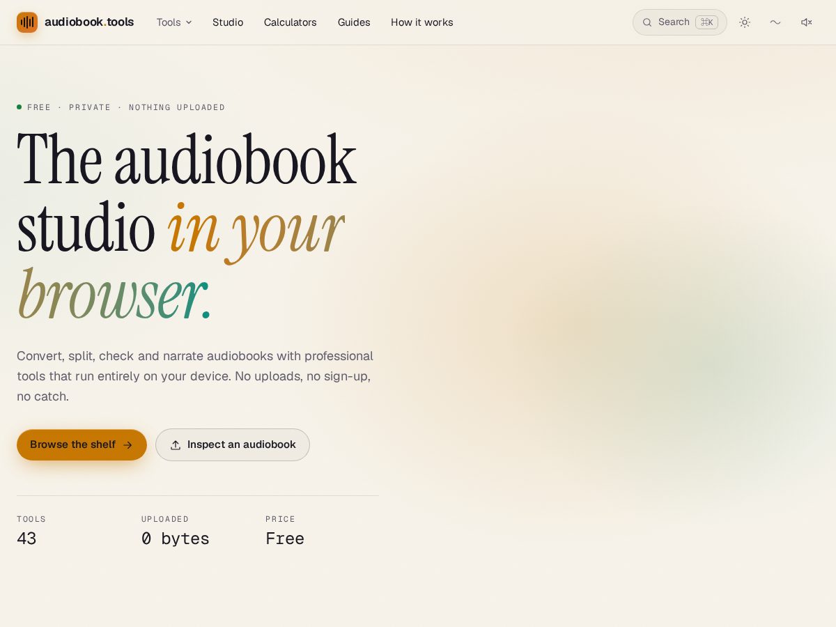 Landing-page snapshot of audiobook.tools