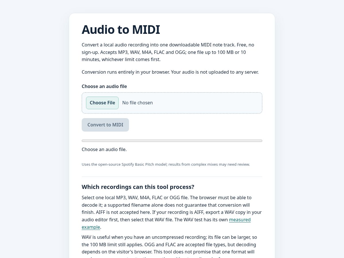 Landing-page snapshot of audiomiditools.com