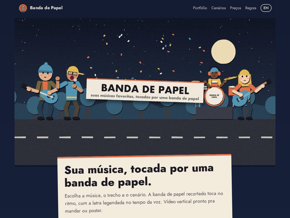 Landing-page snapshot of bandadepapel.cloud