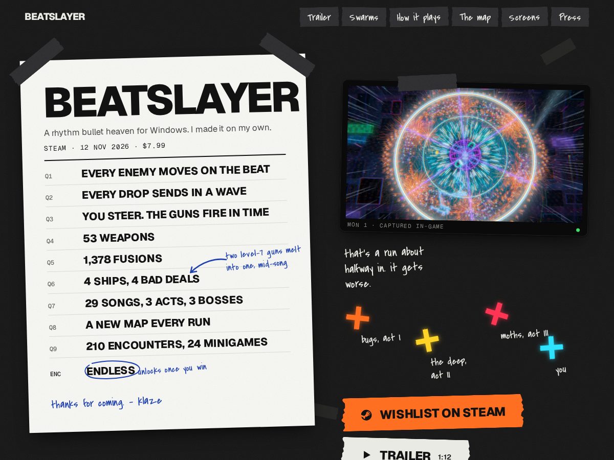 Landing-page snapshot of beatslayergame.com
