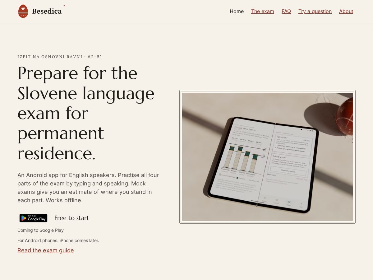 Landing-page snapshot of besedica.com