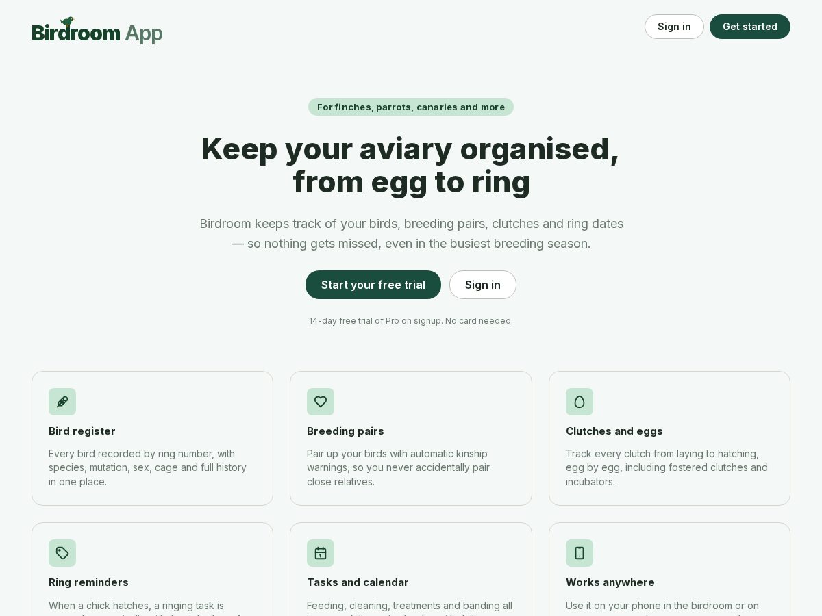 Landing-page snapshot of birdroom.app