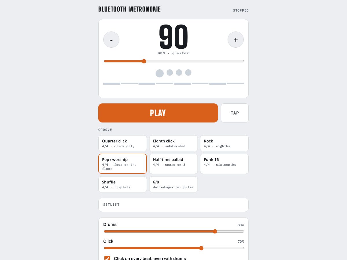 Landing-page snapshot of bluetoothmetronome.com