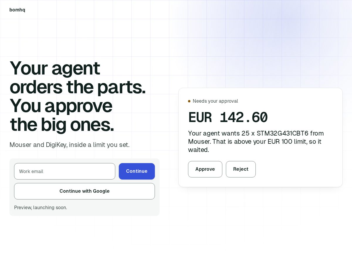 Landing-page snapshot of bomhq.dev
