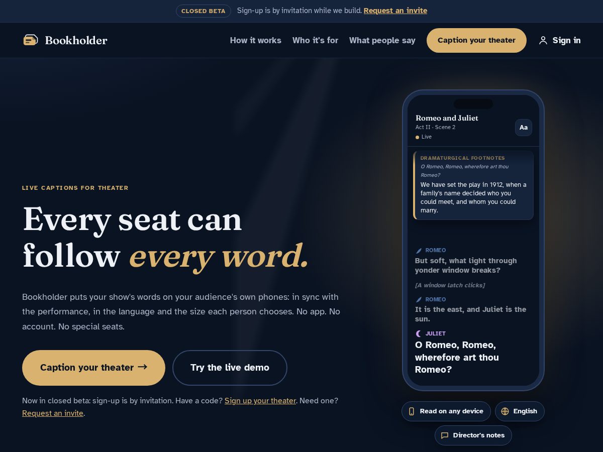 Landing-page snapshot of bookholder.app