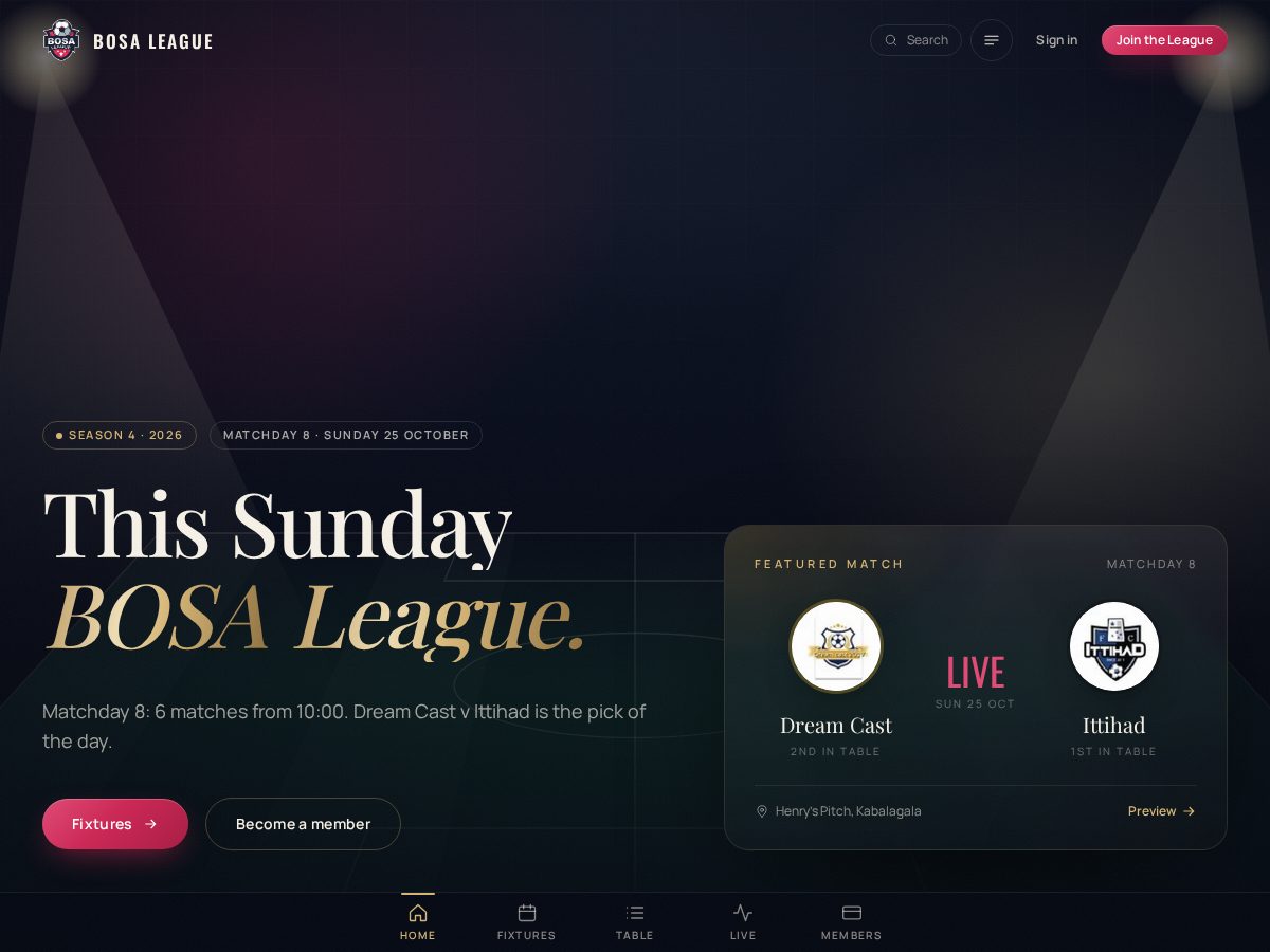 Landing-page snapshot of bosaleague.xyz