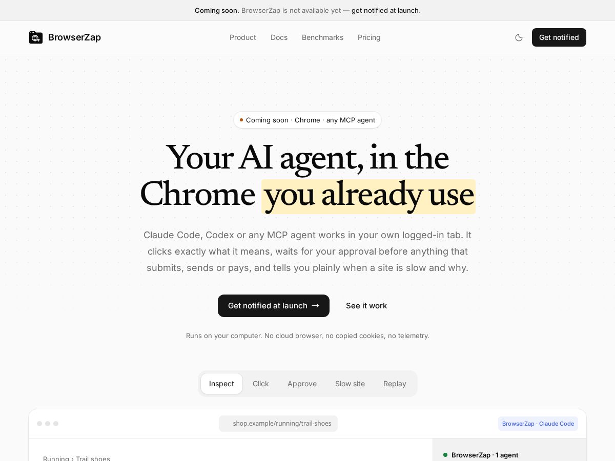 Landing-page snapshot of browserzap.com