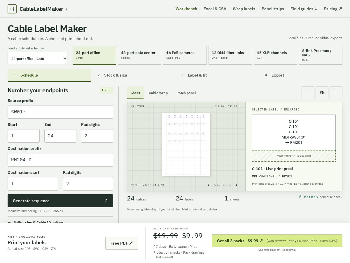 Landing-page snapshot of cablelabelmaker.com