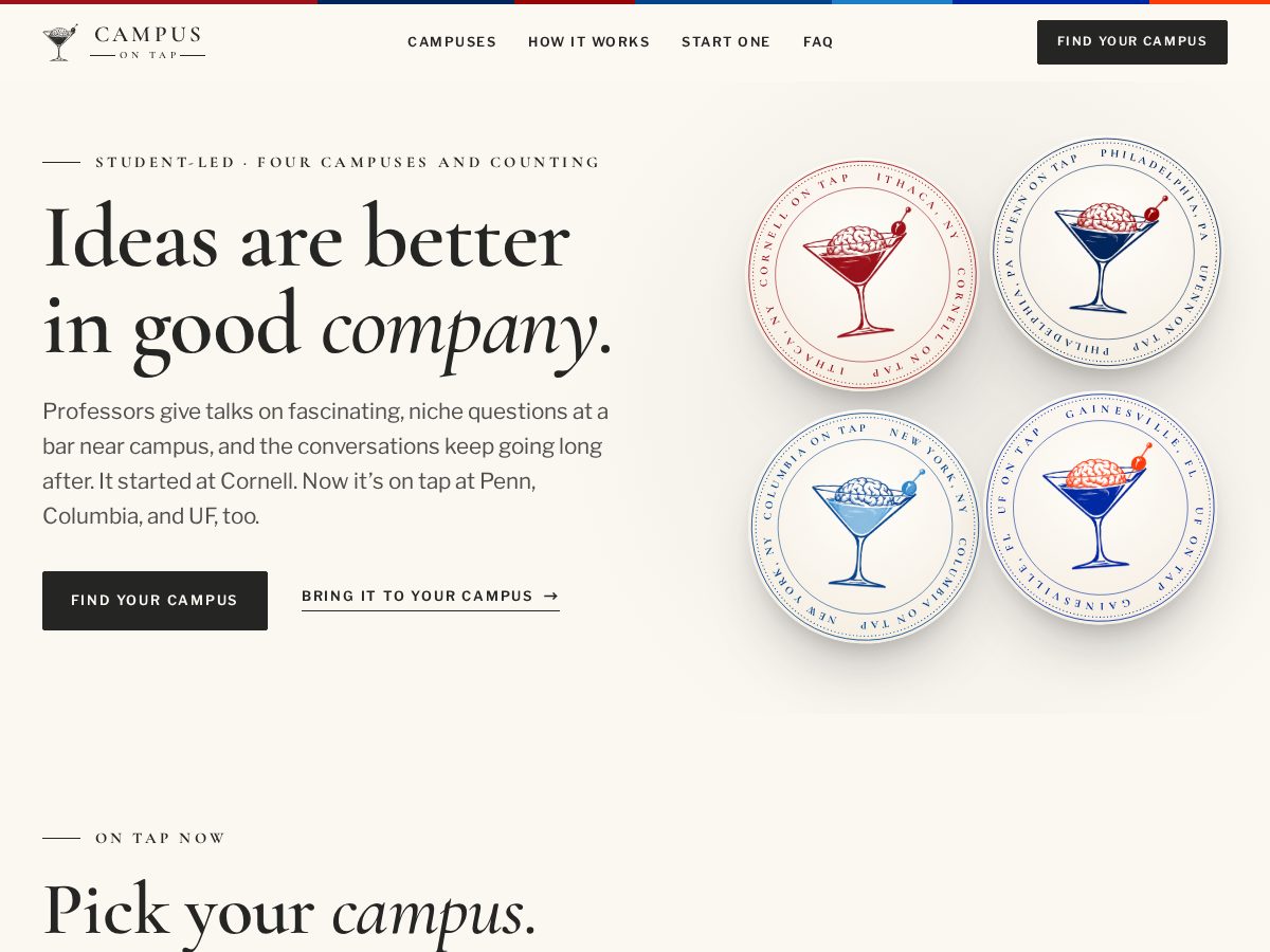 Landing-page snapshot of campusontap.com