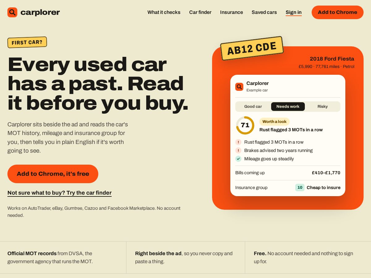 Landing-page snapshot of carplorer.com