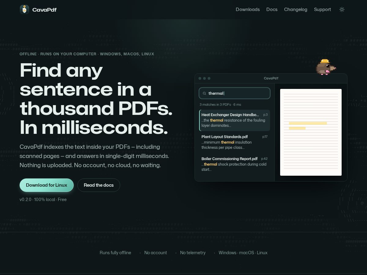 Landing-page snapshot of cavapdf.com