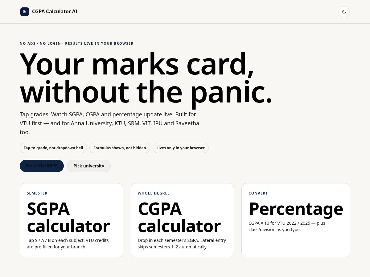 Landing-page snapshot of cgpacalculatorai.com
