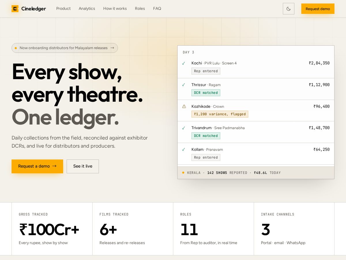 Landing-page snapshot of cineledger.cloud