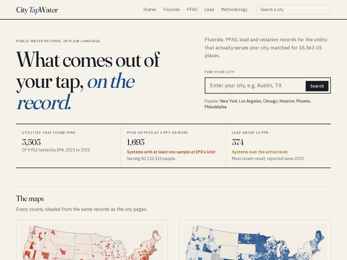 Landing-page snapshot of citytapwater.com