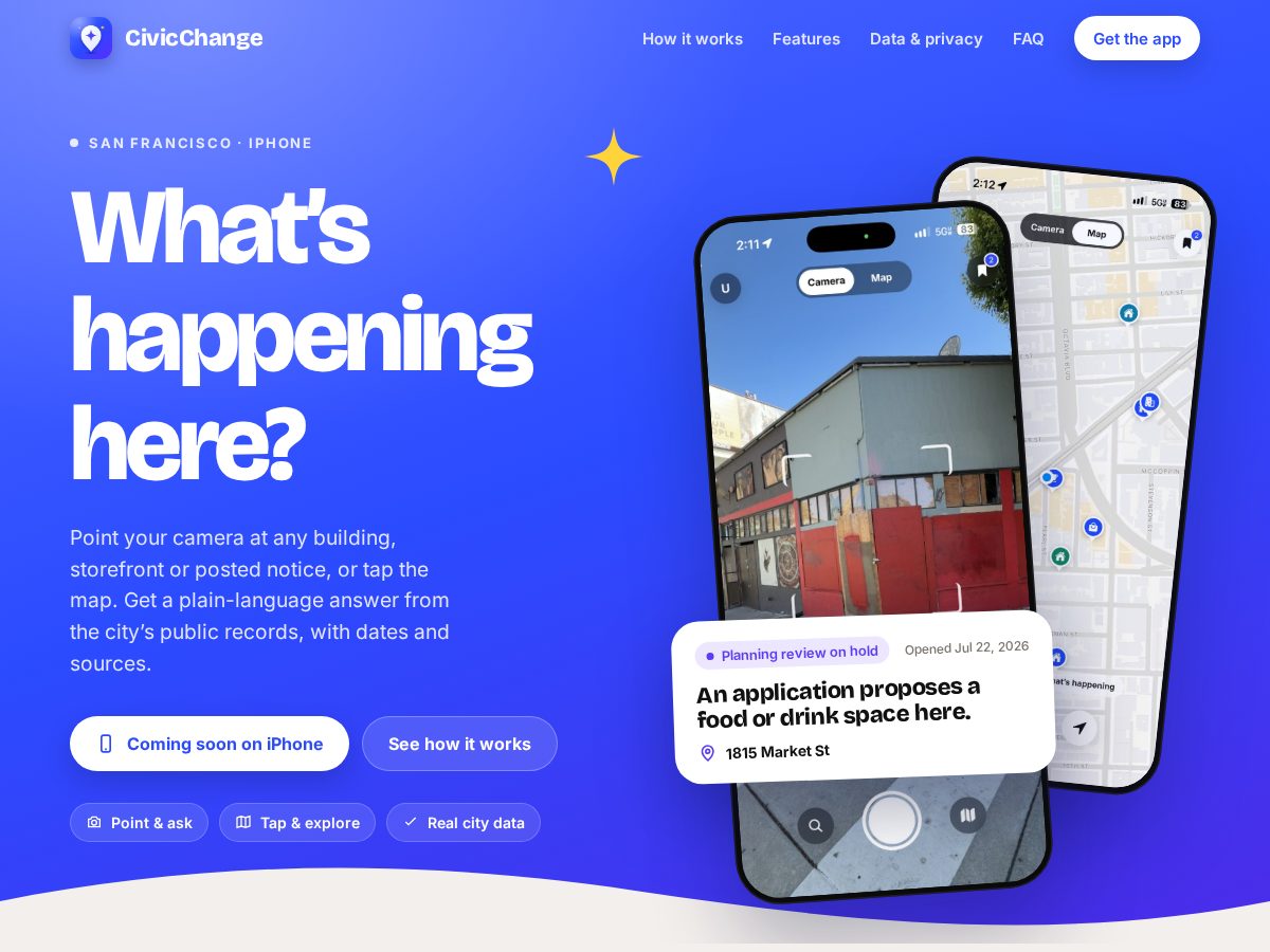 Landing-page snapshot of civicchange.app