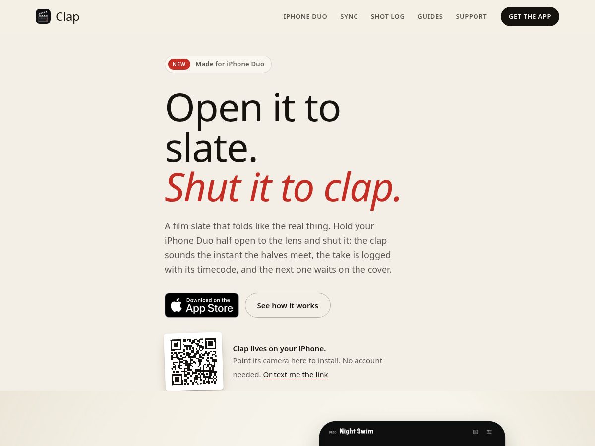 Landing-page snapshot of clapfilm.app