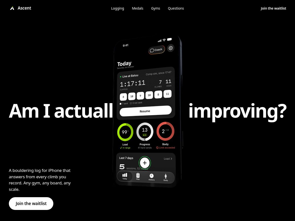 Landing-page snapshot of climbascent.app