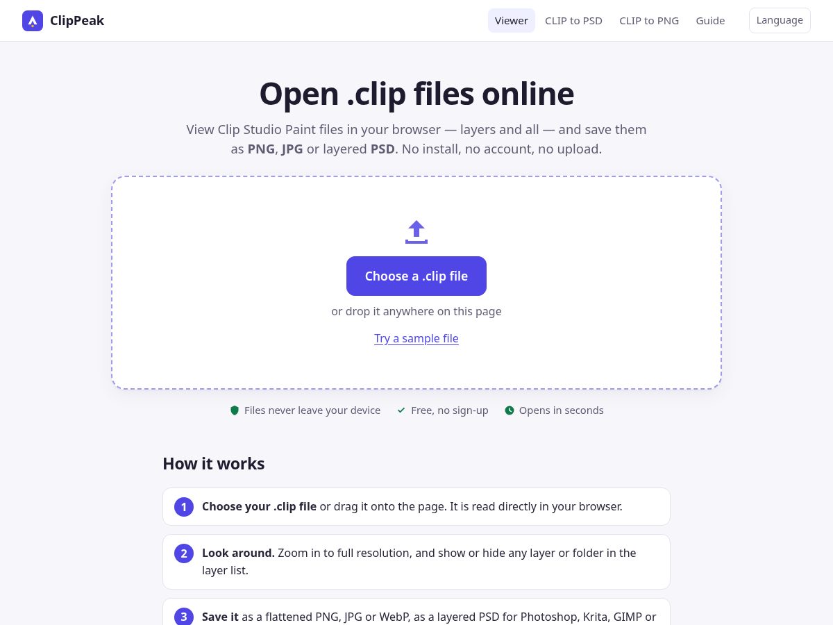 Landing-page snapshot of clippeak.app