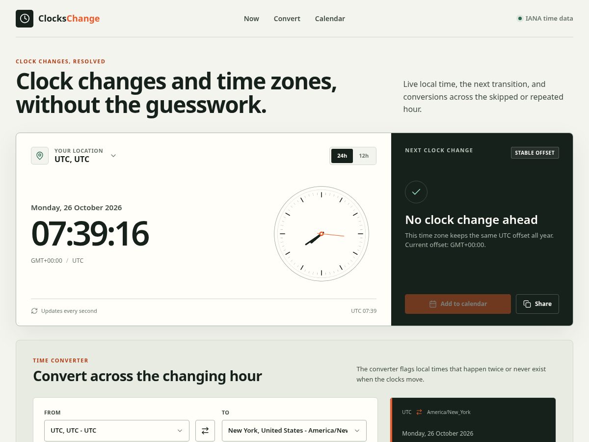 Landing-page snapshot of clockschange.site