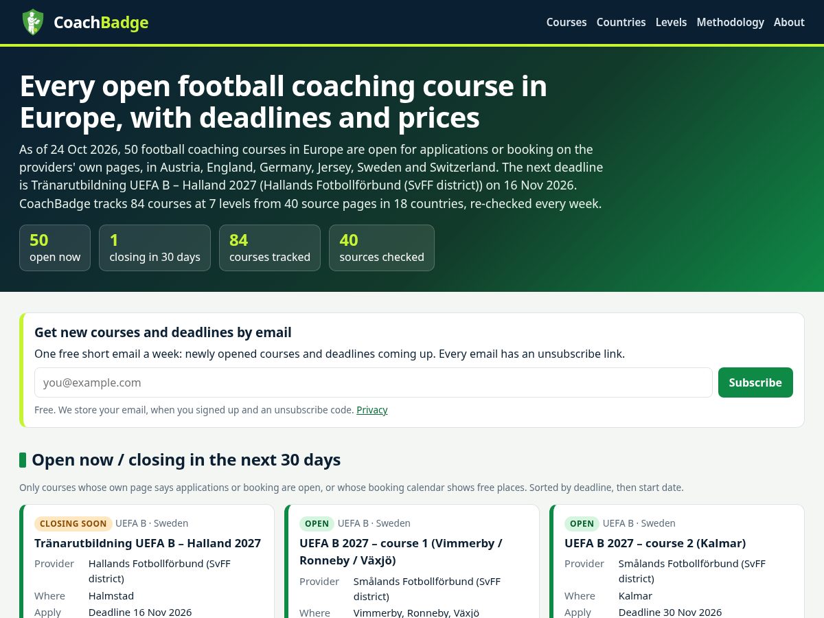 Landing-page snapshot of coachbadge.com