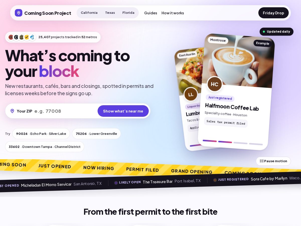 Landing-page snapshot of comingsoonproject.com