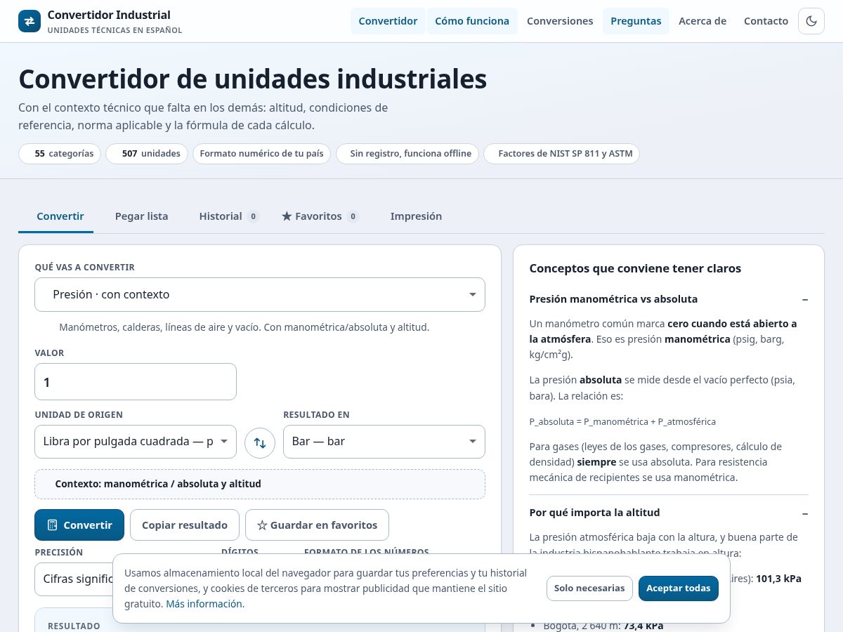 Landing-page snapshot of convertidorindustrial.com