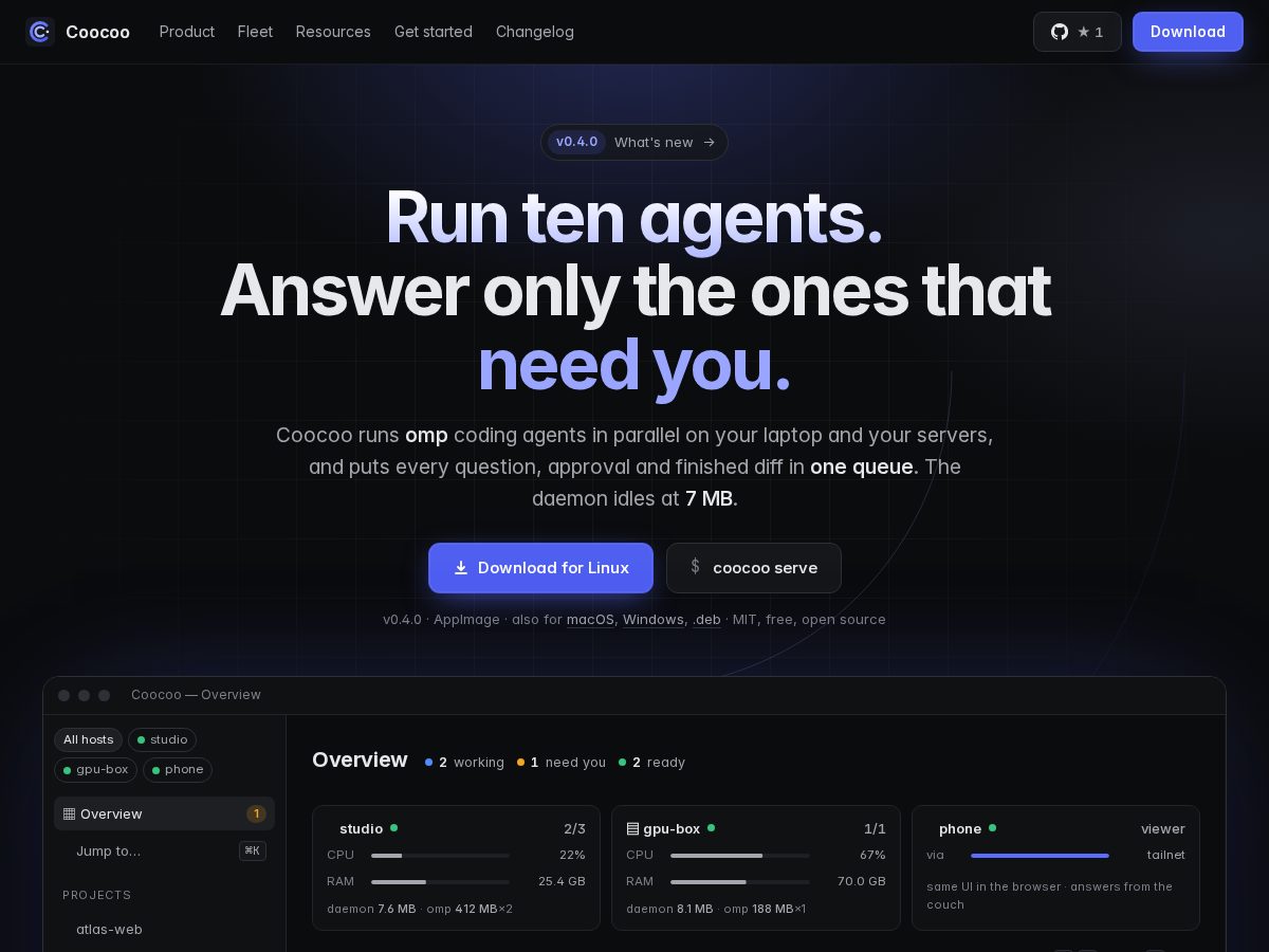 Landing-page snapshot of coocoo.dev