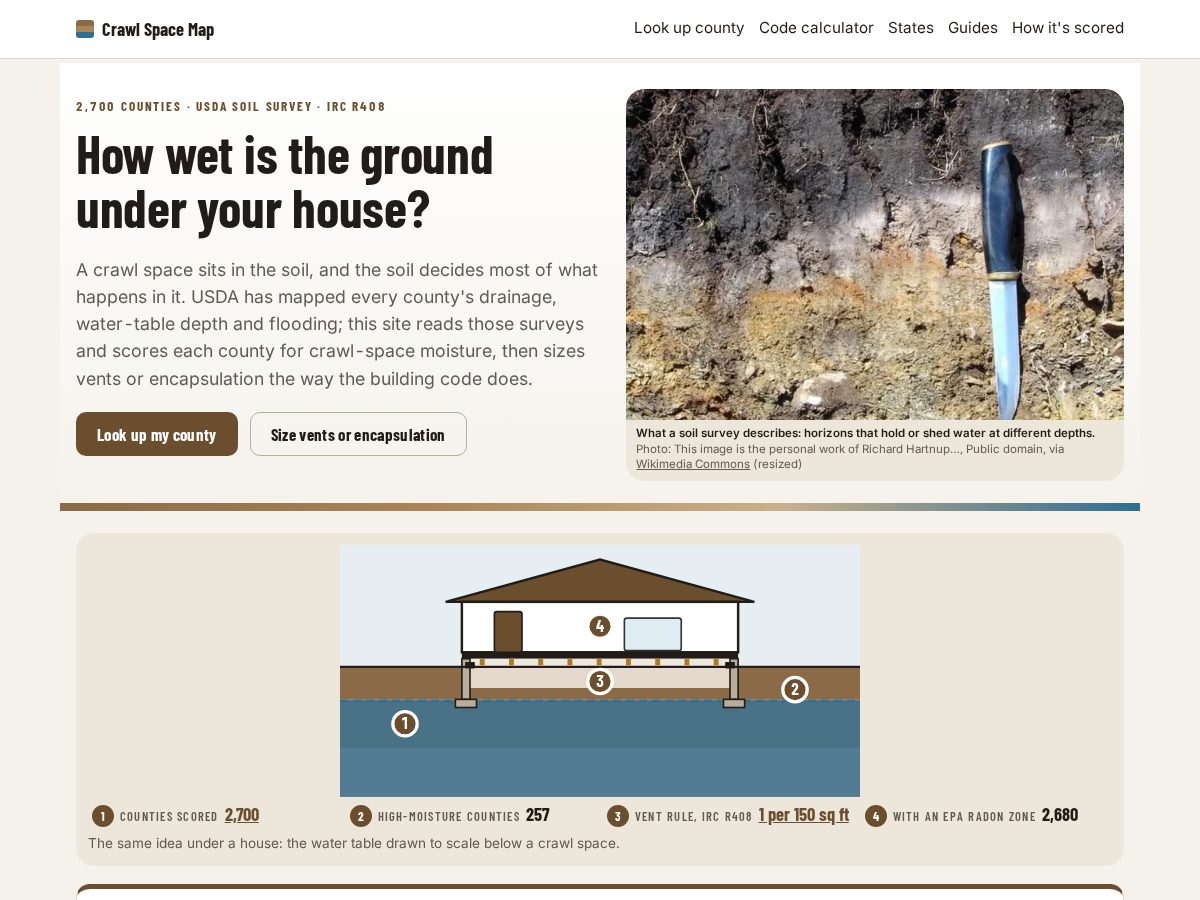 Landing-page snapshot of crawlspacemap.com