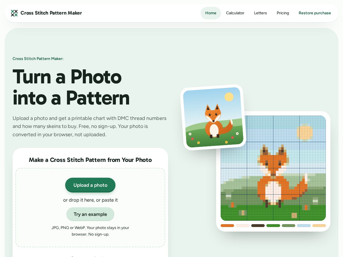 Landing-page snapshot of crossstitchpatternmaker.org