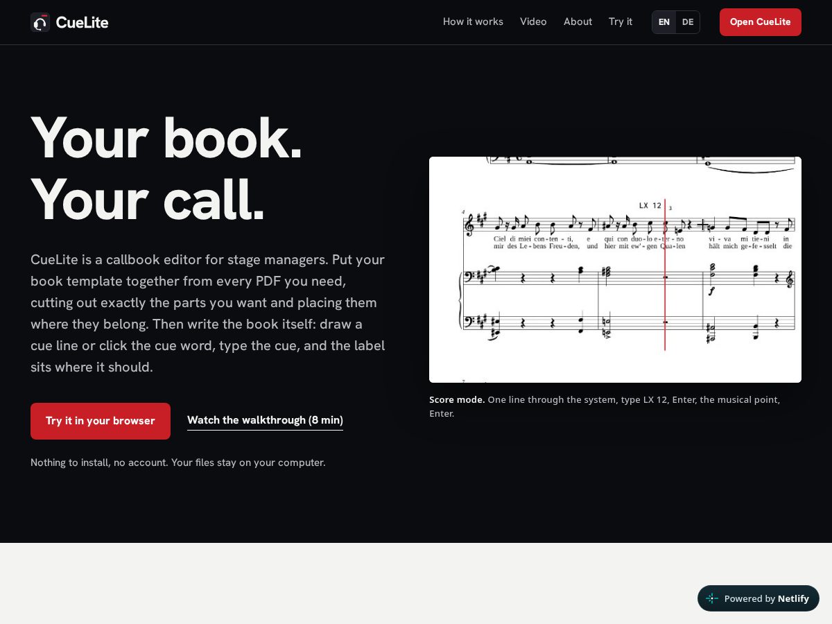 Landing-page snapshot of cuelite.app