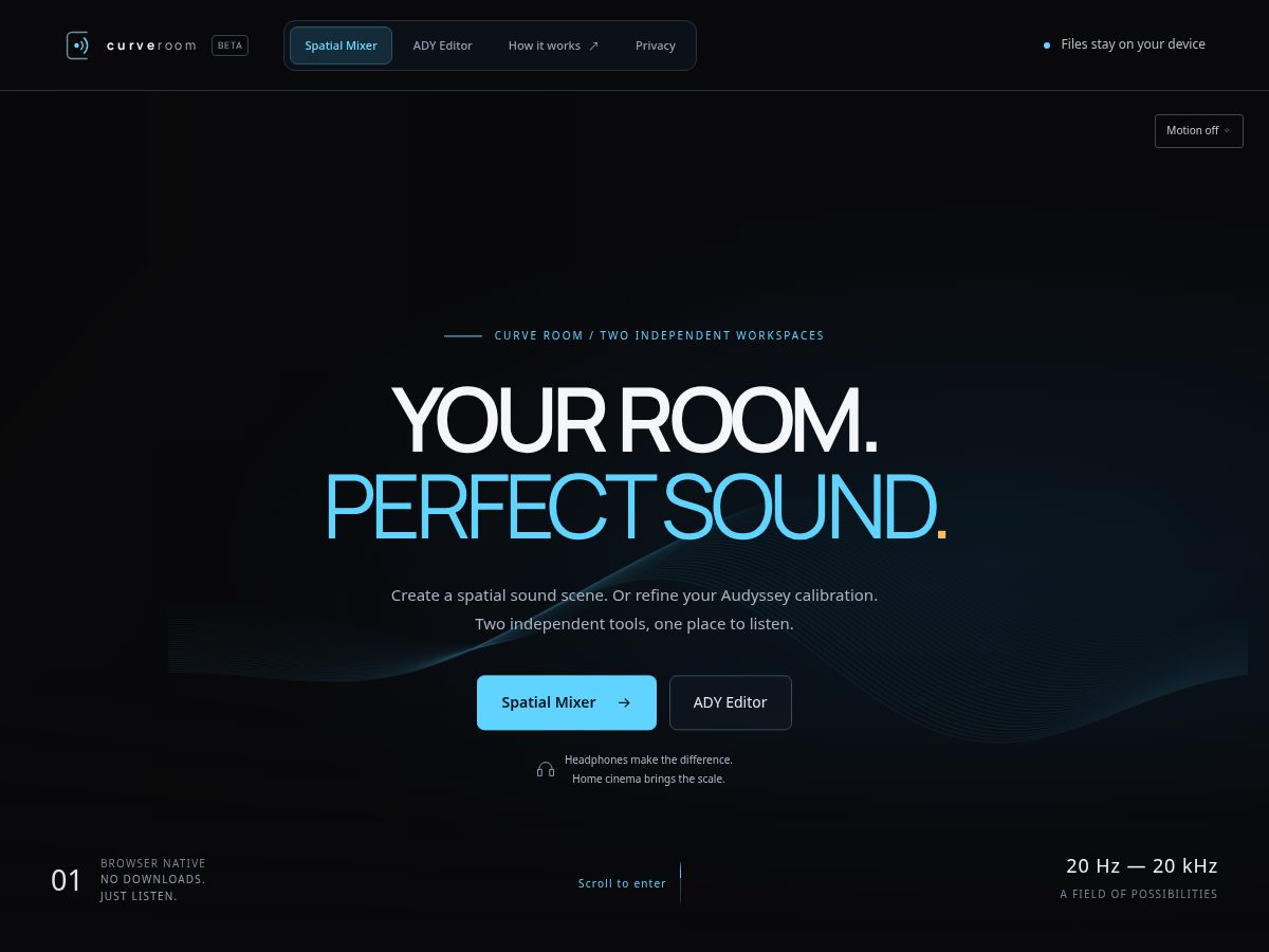 Landing-page snapshot of curveroom.app