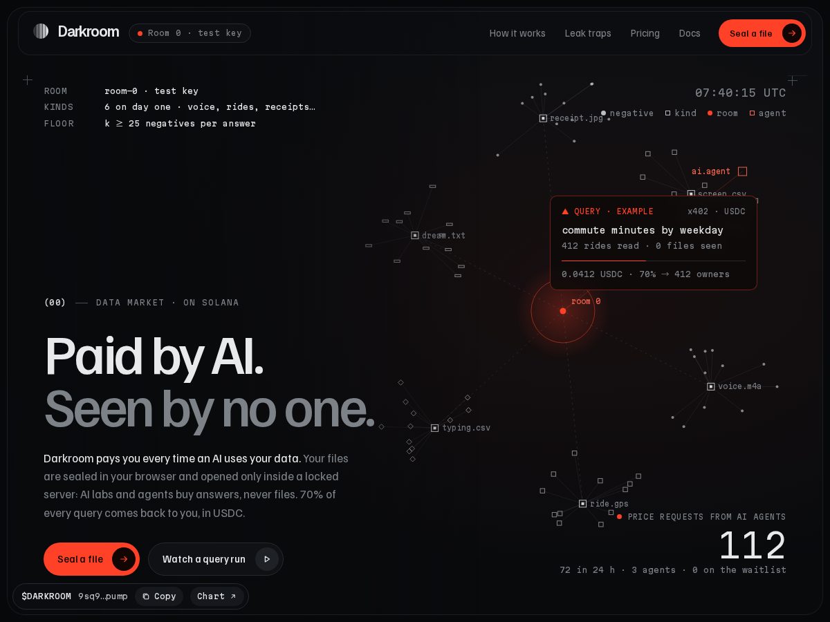 Landing-page snapshot of darkroomcoin.com