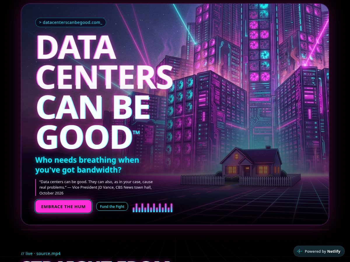 Landing-page snapshot of datacenterscanbegood.com