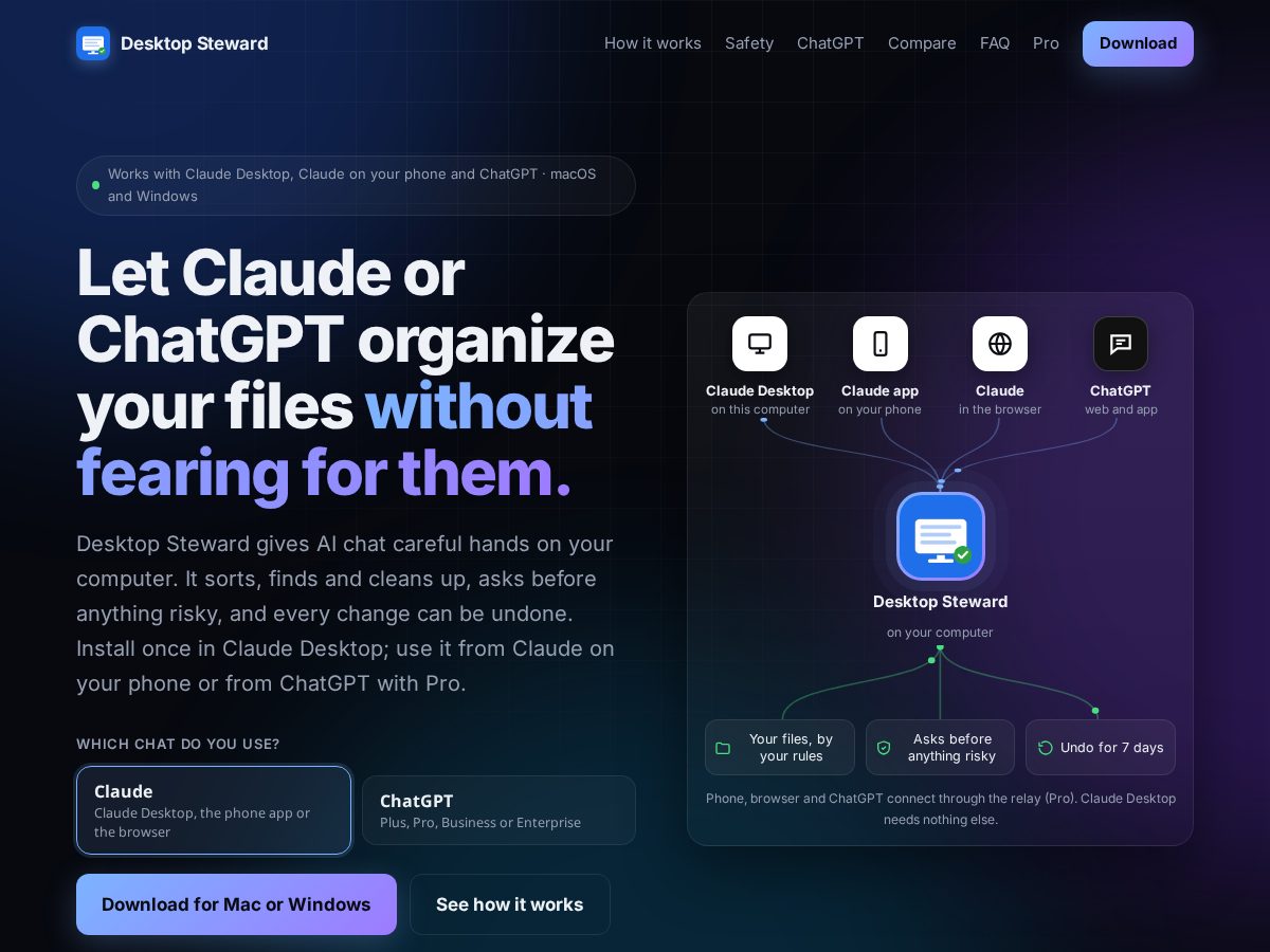 Landing-page snapshot of desktopsteward.app