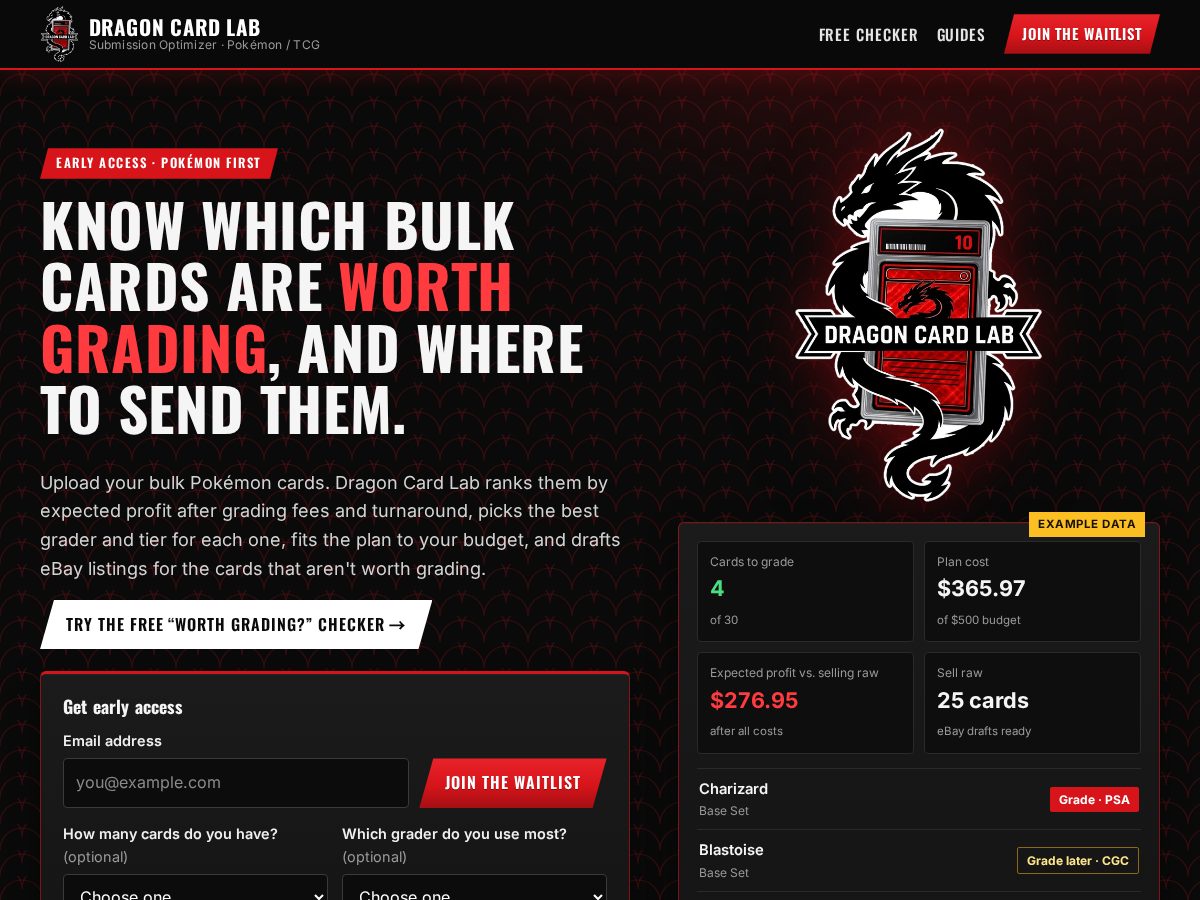 Landing-page snapshot of dragoncardlab.com