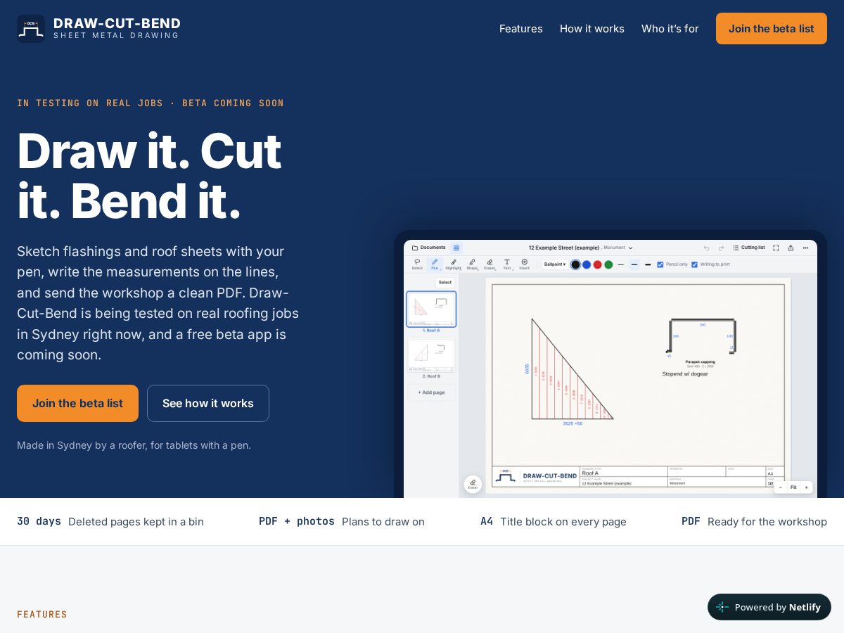 Landing-page snapshot of drawcutbend.com