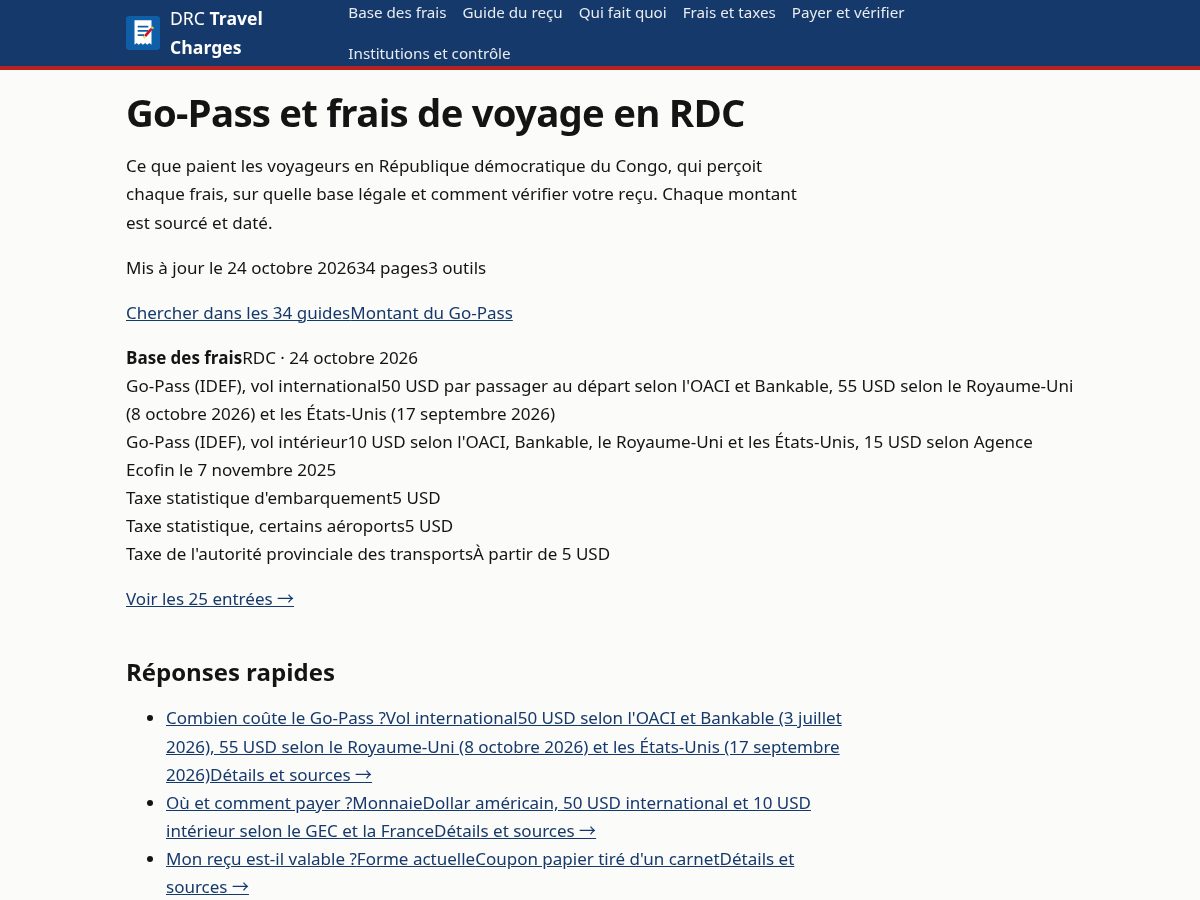 Landing-page snapshot of drctravelcharges.com