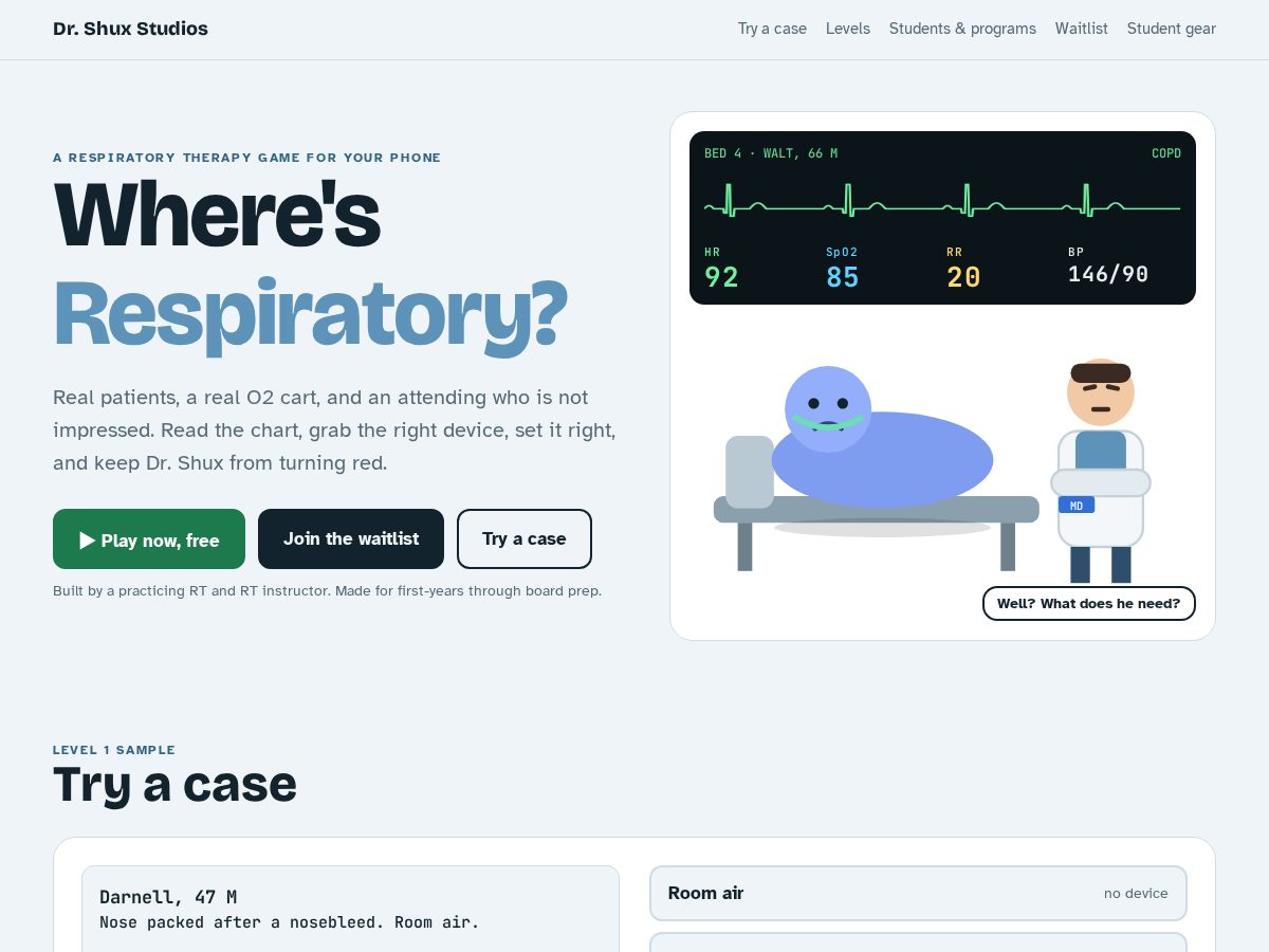 Landing-page snapshot of drshuxstudios.com